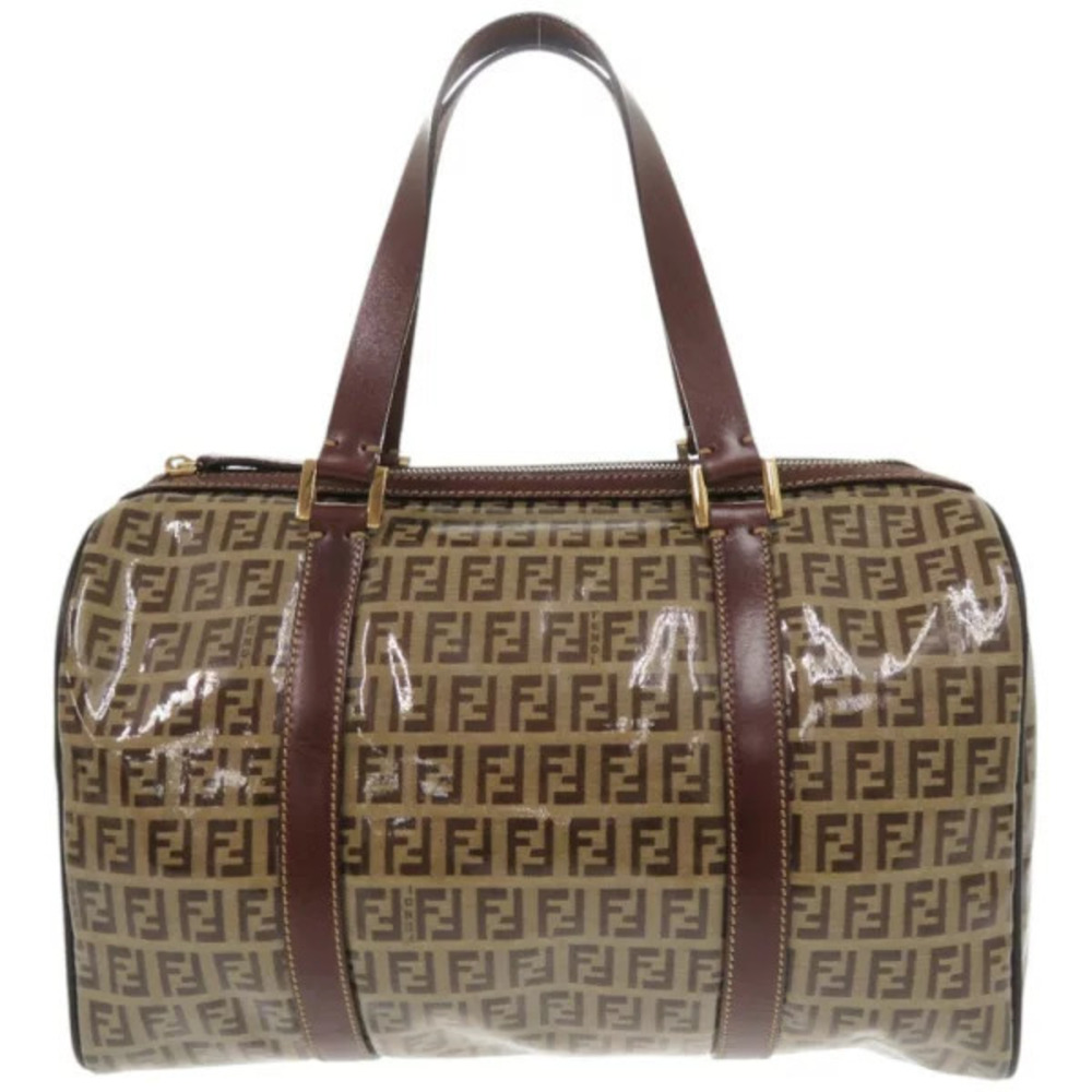Fendi Zucchino canvas leather brown Boston bag handbag